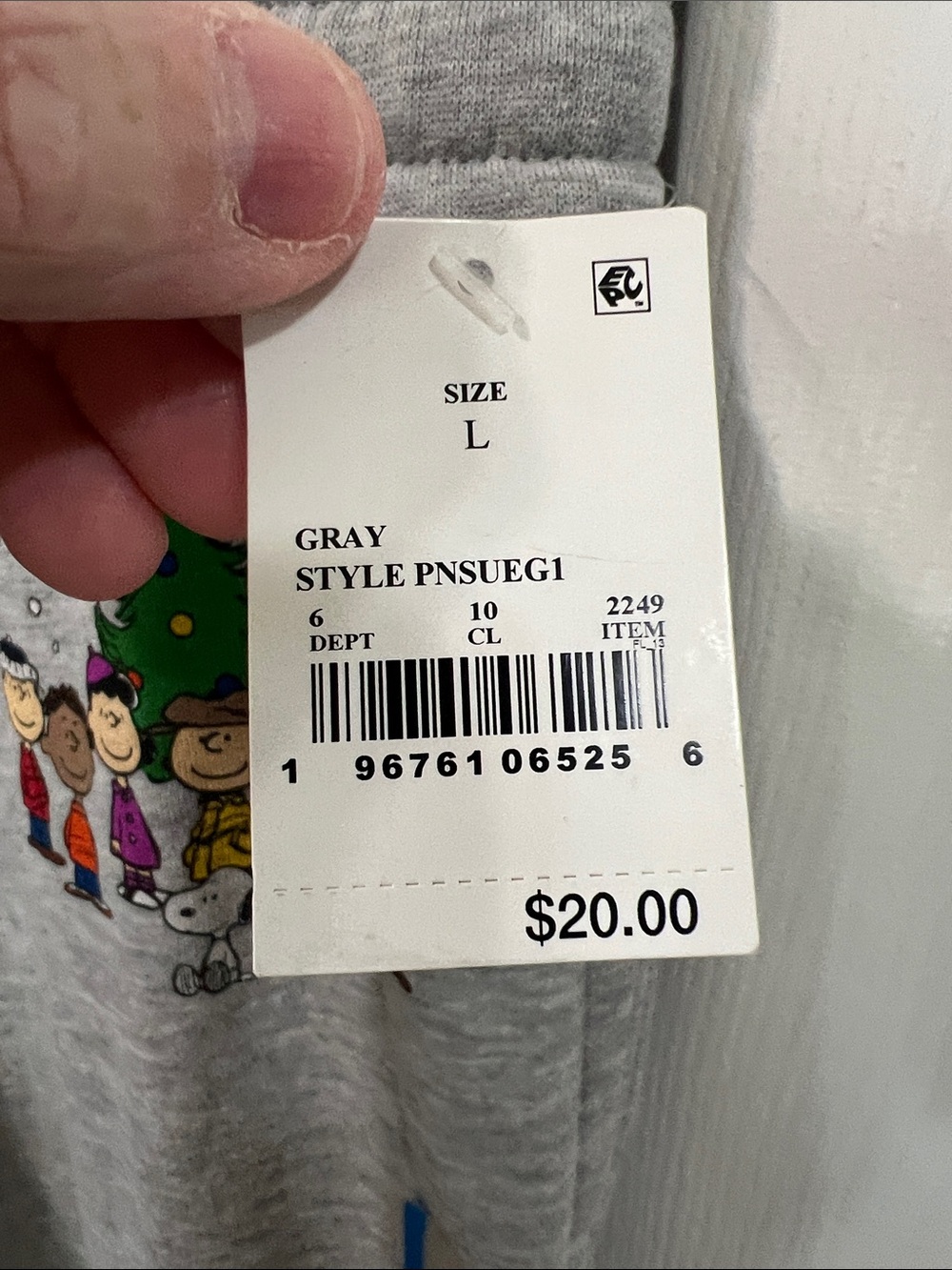 New PEANUTS Gray Sweatpants with Holiday Graphic LARGE - Picture 3 of 4